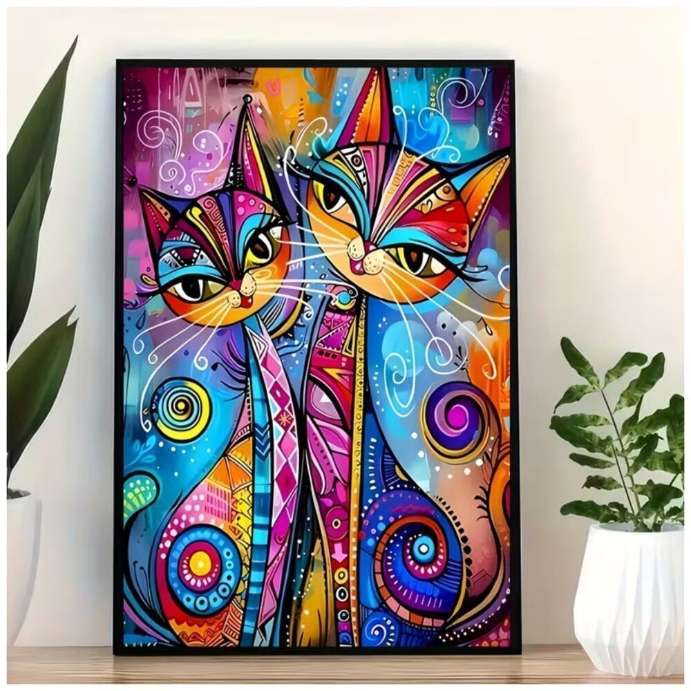 NWT Abstract Colorful Cat Canvas Wall Art Print Unframed 20x30 Whimsical Pop Art